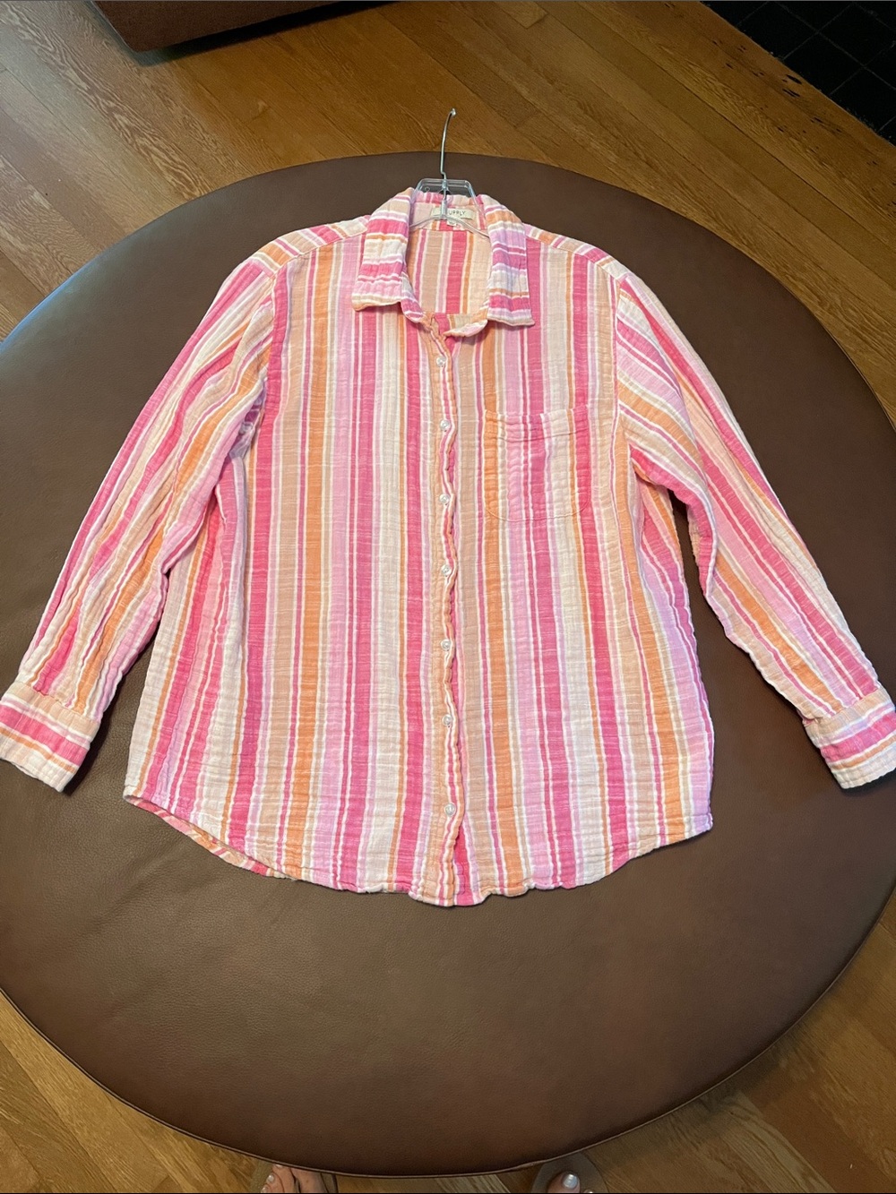 Z supply button down shirt stripped pink orange large